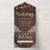 Rustic Wood String Lights Wedding All In One Uitnodiging (Binnen)