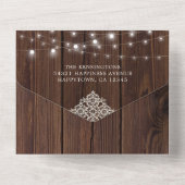 Rustic Wood String Lights Wedding All In One Uitnodiging (Achterkant)