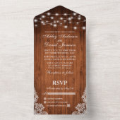 Rustic Wood String Lights Wedding All In One Uitnodiging (Binnen)