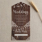 Rustic Wood String Lights Wedding All In One Uitnodiging