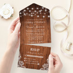 Rustic Wood String Lights Wedding All In One Uitnodiging<br><div class="desc">Rustic Wood String Lights en Lace Wedding All in One Uitnodiging met RSVP-kaart</div>