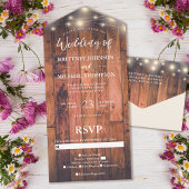 Rustic Wood String Lights Wedding All In One Uitnodiging