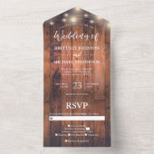 Rustic Wood String Lights Wedding All In One Uitnodiging (Binnen)