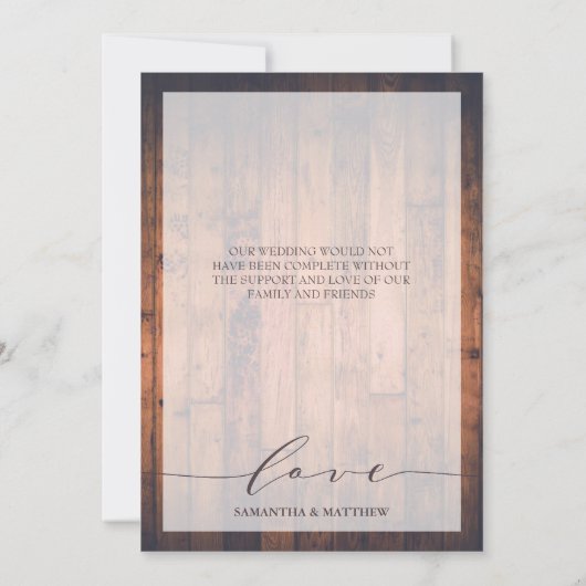 Rustic Wood String Lights Wedding Foto Bedankkaart (Achterkant)