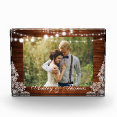 Rustic Wood String Lights Wedding Fotoblokken (Voorkant)