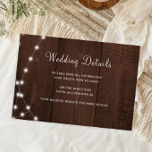Rustic wood string lights wedding guest details informatiekaartje