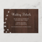 Rustic wood string lights wedding guest details informatiekaartje (Voorkant)