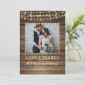 Rustic Wood String Lights Wedding Hartelijk dank Bedankkaart (Staand voorkant)
