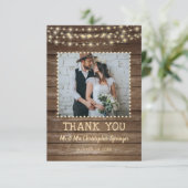 Rustic Wood String Lights Wedding Hartelijk dank Bedankkaart (Staand voorkant)