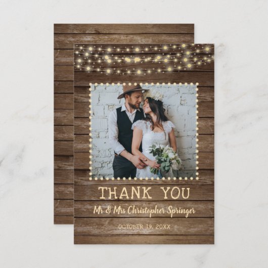 Rustic Wood String Lights Wedding Hartelijk dank Bedankkaart (Voorkant / Achterkant)
