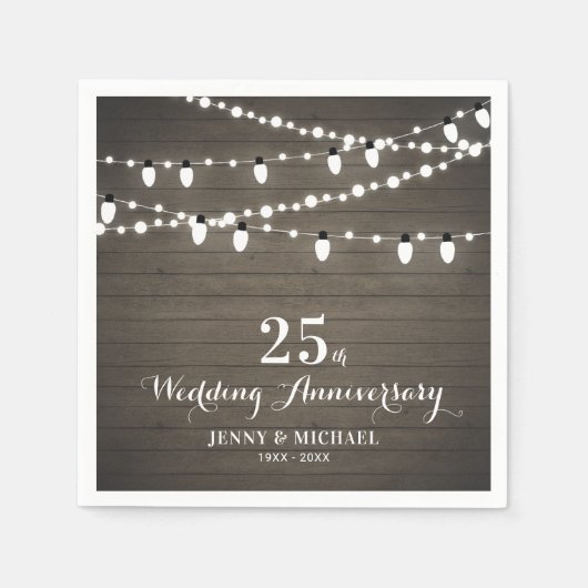 Rustic Wood & String Lights Wedding Jubileum Servet (Voorkant)