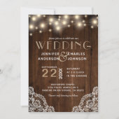 Rustic Wood String Lights Wedding Kaart (Voorkant)