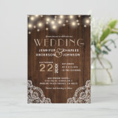 Rustic Wood String Lights Wedding Kaart (Staand voorkant)