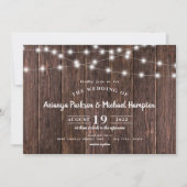 Rustic Wood String Lights Wedding Kaart (Voorkant)