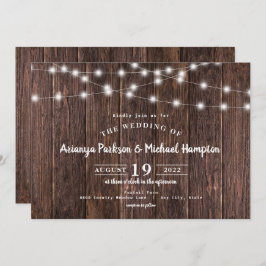Rustic Wood String Lights Wedding Kaart