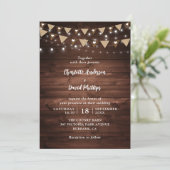 Rustic Wood String Lights Wedding Kaart (Staand voorkant)