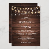 Rustic Wood String Lights Wedding Kaart (Voorkant / Achterkant)