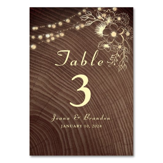 Rustic Wood String Lights Wedding Kaart (Voorkant)