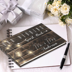 Rustic Wood String Lights Wedding Keepsake geheuge Gastenboek
