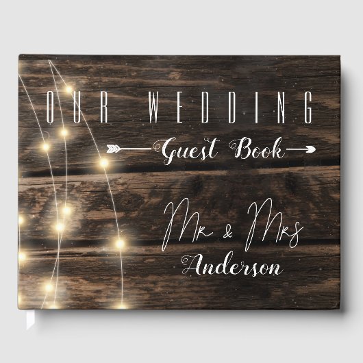 Rustic Wood String Lights Wedding Keepsake geheuge Gastenboek (Voorkant)