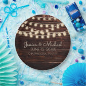 Rustic Wood String Lights Wedding Papieren Bordje (Feest)