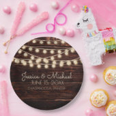 Rustic Wood String Lights Wedding Papieren Bordje (Feest)