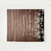 Rustic Wood String Lights Wedding Photo Backdrop Wandkleed (Voorkant (horizontaal))