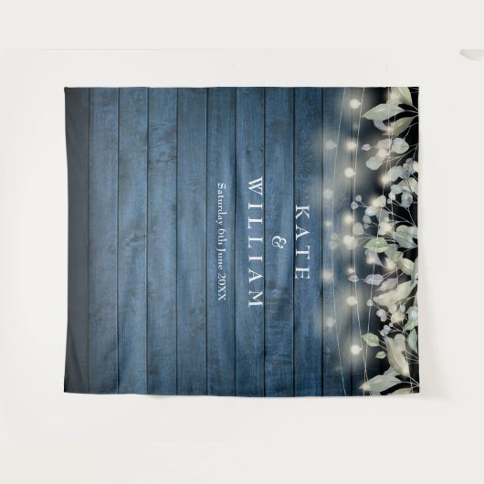 Rustic Wood String Lights Wedding Photo Backdrop Wandkleed (Voorkant (horizontaal))