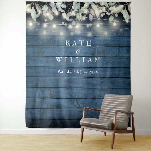 Rustic Wood String Lights Wedding Photo Backdrop Wandkleed (In situ)