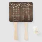 Rustic Wood String Lights Wedding Program Fan Handwaaier (Voorkant en achterkant)