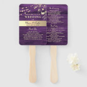 Rustic Wood String Lights Wedding Program Hand Fan Handwaaier (Voorkant en achterkant)