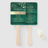 Rustic Wood String Lights Wedding Program Hand Fan Handwaaier (Voorkant en achterkant)