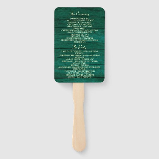 Rustic Wood String Lights Wedding Program Hand Fan Handwaaier (Achterkant)