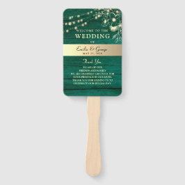 Rustic Wood String Lights Wedding Program Hand Fan Handwaaier
