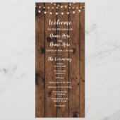 Rustic Wood & String Lights Wedding Program Programmakaart (Voorkant)