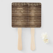 Rustic Wood String Lights Wedding Programme Handwaaier (Voorkant en achterkant)