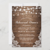 Rustic Wood String Lights Wedding Rehearsal Dinner Kaart (Voorkant)