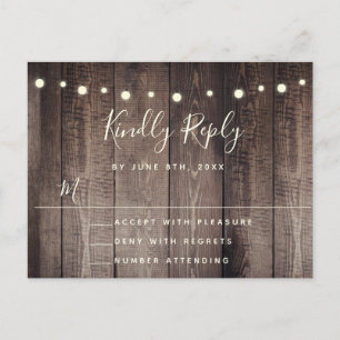 Rustic Wood String Lights Wedding RSVP Briefkaart