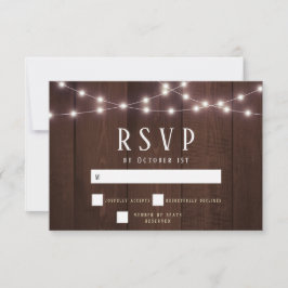 Rustic Wood String Lights Wedding RSVP-kaart RSVP Kaartje