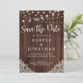 Rustic Wood String Lights Wedding Save the Date (Staand voorkant)