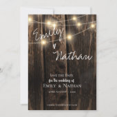 Rustic Wood String Lights Wedding Save the Date (Voorkant)