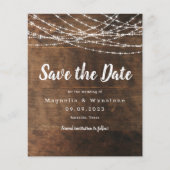 Rustic Wood String Lights Wedding Save the Date (Voorkant)
