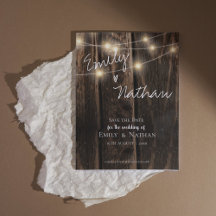 Rustic Wood String Lights Wedding Save the Date