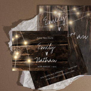 Rustic Wood String Lights Wedding Save the Date