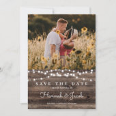 Rustic Wood String Lights Wedding Save The Date (Voorkant)