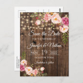 Rustic Wood String Lights Wedding Save the Date Briefkaart (Voorkant / Achterkant)