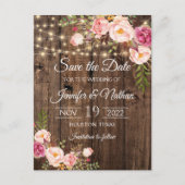 Rustic Wood String Lights Wedding Save the Date Briefkaart (Voorkant)