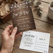 Rustic Wood String Lights Wedding Save the Date Briefkaart