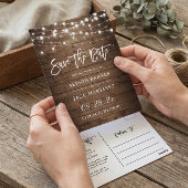 Rustic Wood String Lights Wedding Save the Date Briefkaart