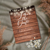 Rustic Wood String Lights Wedding Save the Date Briefkaart